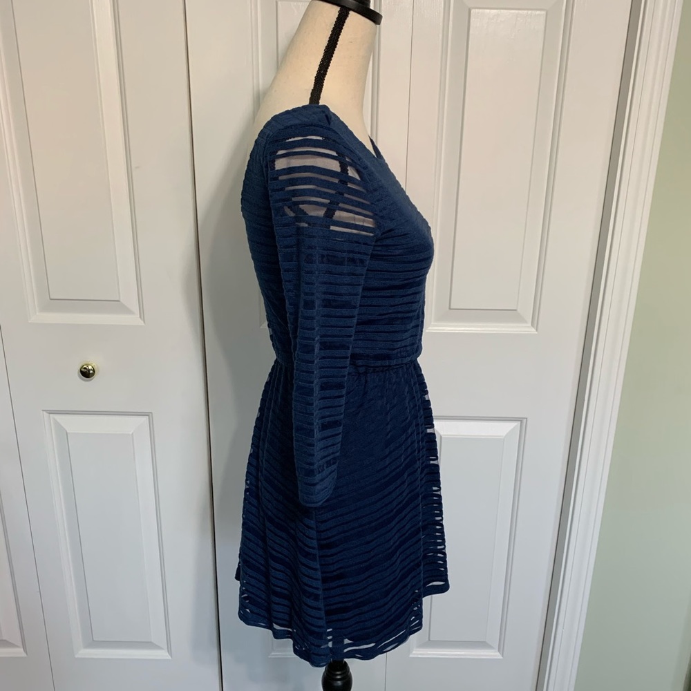 Kohls Navy Blue Mesh Stripe Long Sleeve Dress - Picture 2 of 5